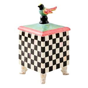 NEW MacKenzie-Childs Courtly Check Ceramic Birdy Trinket Box in Original Box